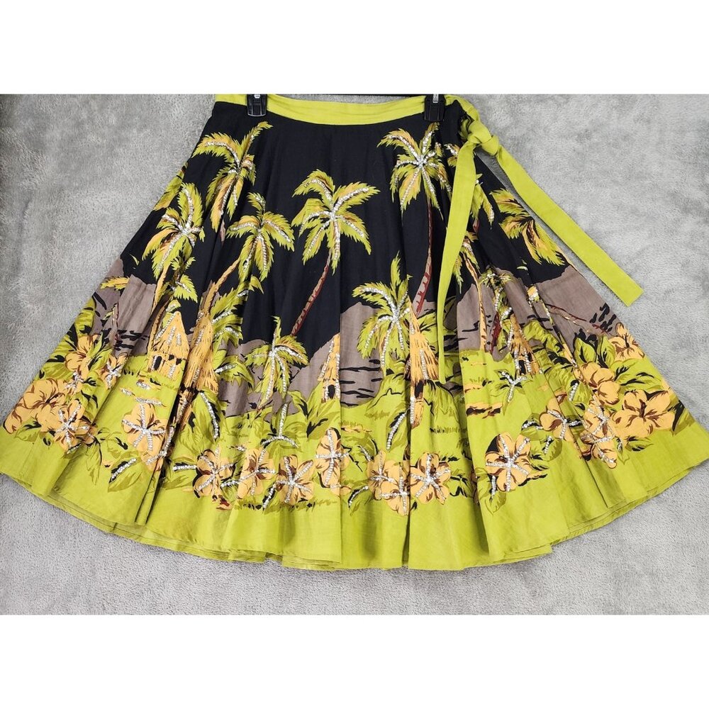 Uniform John Paul Richard Skirt Womens Size 8 Black Green Hawaiian Sequin Midi